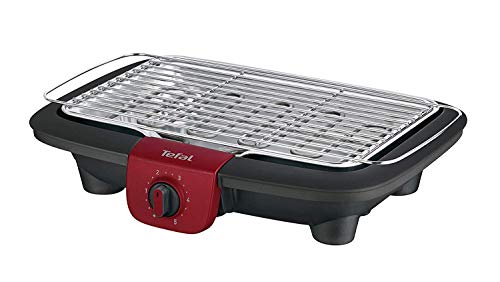 Tefal Easygrill Elektrischer Standgrill | BG90F5 | Mit Standfüßen Für Draußen | Auch Als Tischgrill Drinnen verwendbar | 2300 W | 870cm² Grillfläche | Leichte Reinigung | schwarz/Burgunderrot