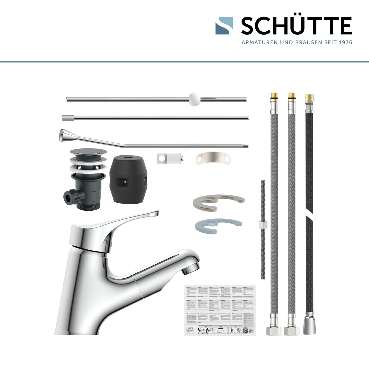 ATTICA 22150 Waschtischarmatur Bad, Wasserhahn mit Haarbrause, Badarmatur mit ausziehbarer Brause zum Haarewaschen, Einhebelmischer herausziehbar mit Ablaufgarnitur, Chrom