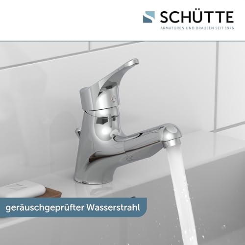 ATTICA 22150 Waschtischarmatur Bad, Wasserhahn mit Haarbrause, Badarmatur mit ausziehbarer Brause zum Haarewaschen, Einhebelmischer herausziehbar mit Ablaufgarnitur, Chrom