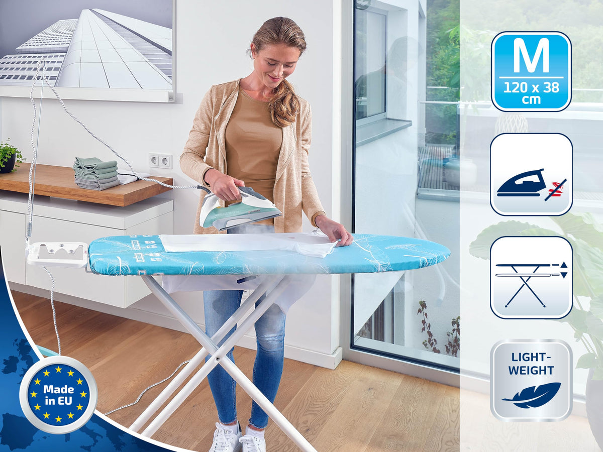 Leifheit Bügelbrett Air Board M Compact, für Dampfbügeleisen, ultraleichter Bügeltisch mit Zwei-Seiten-Bügeleffekt, kompakter Dampfbügeltisch für Beste Ergebnisse in kurzer Zeit