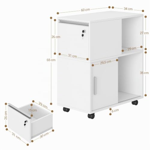 Hzuaneri Rollcontainer 34 x 60 x 70 cm Schubladen Türen weiß