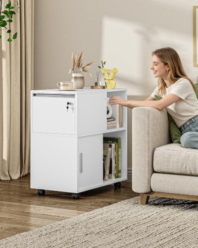 Hzuaneri Rollcontainer 34 x 60 x 70 cm Schubladen Türen weiß