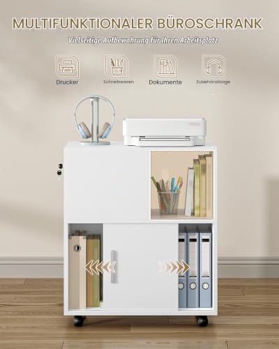 Hzuaneri Rollcontainer 34 x 60 x 70 cm Schubladen Türen weiß