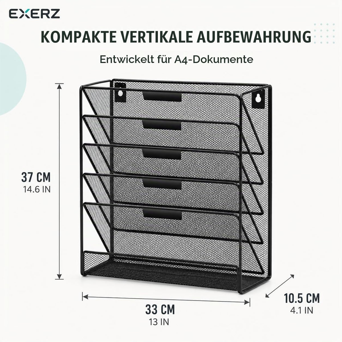 EXERZ Zeitschriften Wandhalter A4, Zeitschriftenhalter Wand, Prospekthalter, 5-lagiges Magzinregal, 5 Fächer Prospektspenderset, , Freistehend und Wandhalterung, Schwarz