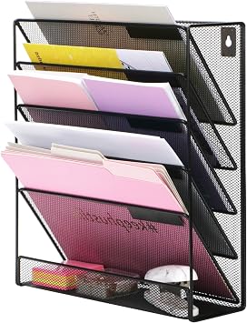 EXERZ Zeitschriften Wandhalter A4, Zeitschriftenhalter Wand, Prospekthalter, 5-lagiges Magzinregal, 5 Fächer Prospektspenderset, , Freistehend und Wandhalterung, Schwarz