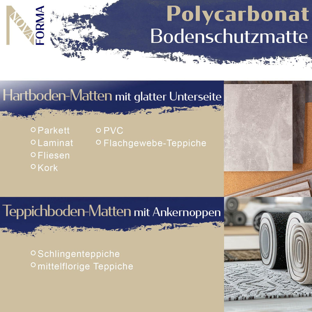 Bodenschutzmatte DURA-MAT aus Polycarbonat für Hartböden (100x120 cm)