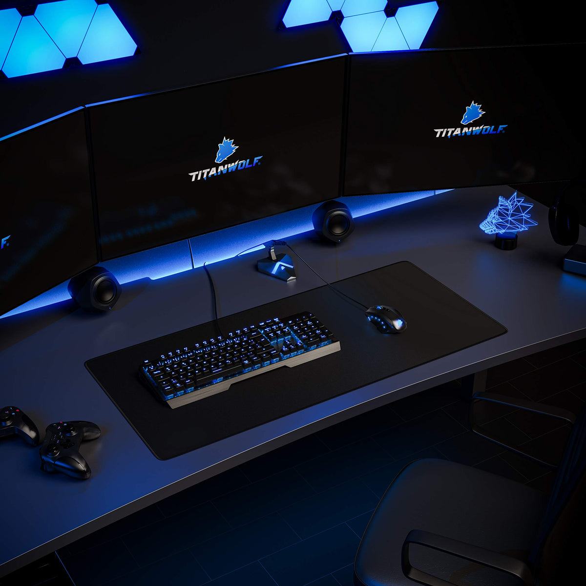 TITANWOLF - XXL Mauspad komplett Schwarz Speed Gaming 900 x 400mm - XXL Mousepad - Tischunterlage Large Size - verbessert Präzision & Geschwindigkeit - Stabiler Halt auf glatten Oberflächen