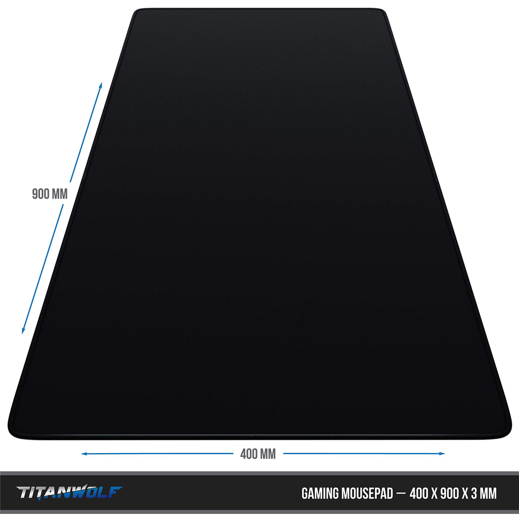 TITANWOLF - XXL Mauspad komplett Schwarz Speed Gaming 900 x 400mm - XXL Mousepad - Tischunterlage Large Size - verbessert Präzision & Geschwindigkeit - Stabiler Halt auf glatten Oberflächen