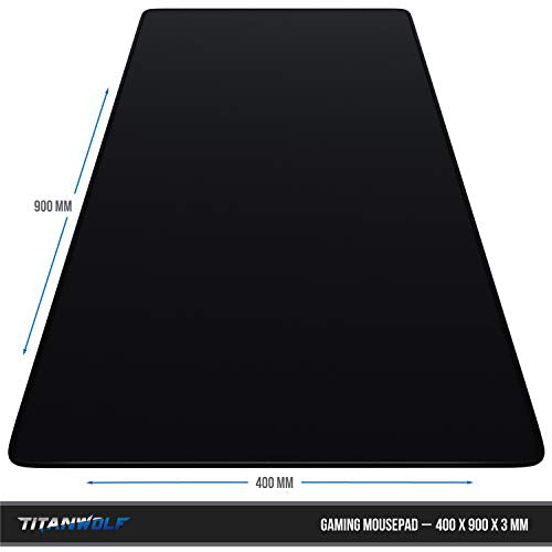 TITANWOLF - XXL Mauspad komplett Schwarz Speed Gaming 900 x 400mm - XXL Mousepad - Tischunterlage Large Size - verbessert Präzision & Geschwindigkeit - Stabiler Halt auf glatten Oberflächen