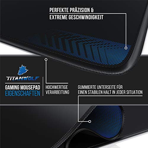 TITANWOLF - XXL Mauspad komplett Schwarz Speed Gaming 900 x 400mm - XXL Mousepad - Tischunterlage Large Size - verbessert Präzision & Geschwindigkeit - Stabiler Halt auf glatten Oberflächen