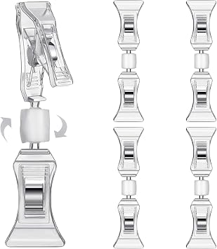Clip-Preisschild-Label-Halter - 4er-Pack drehbare Doppelclips Tischkartenhalter, transparenter Preisschild-Clipper-Display, Flohmarkt-Notizhalter-Fotoständer-Schildbefestigung