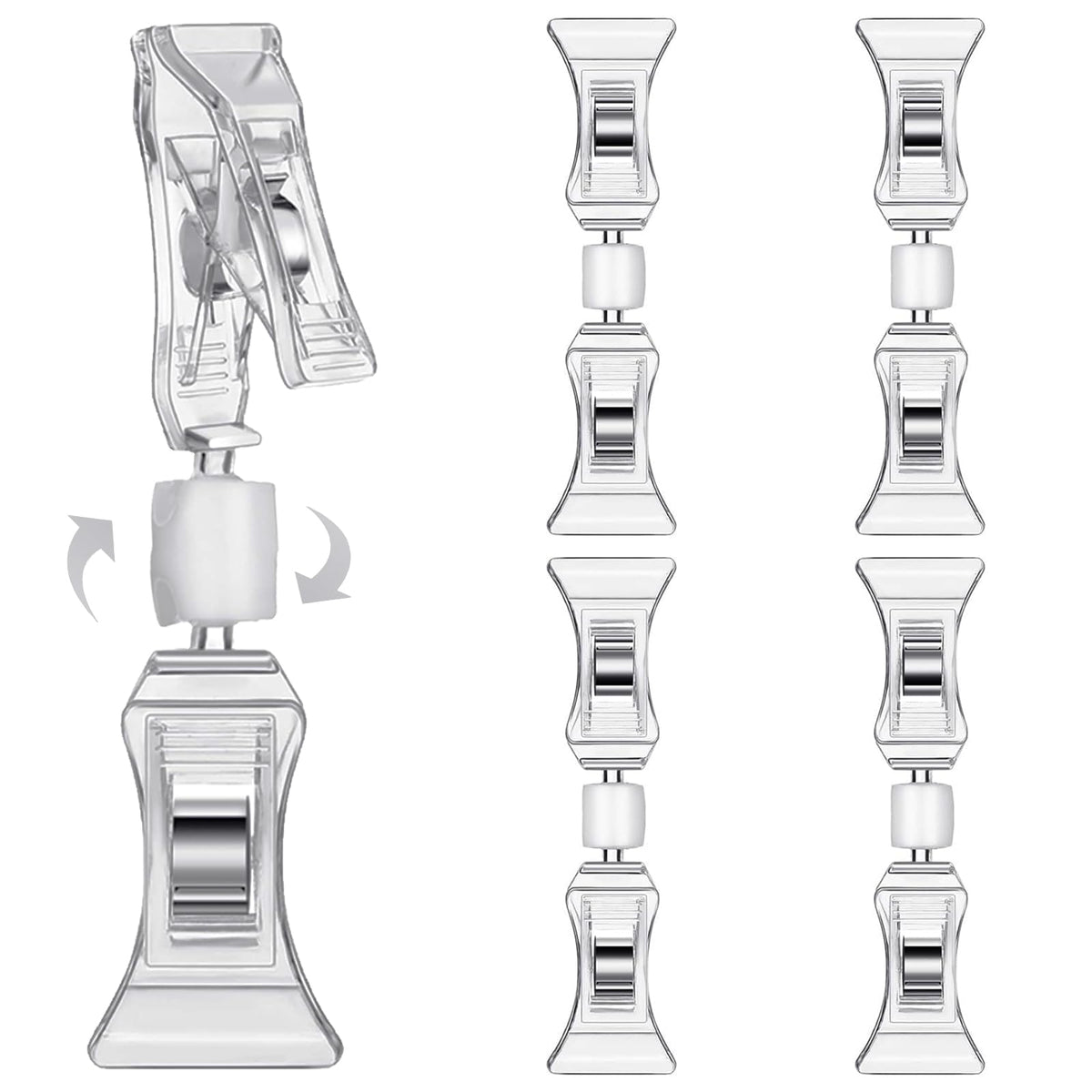 Clip-Preisschild-Label-Halter - 4er-Pack drehbare Doppelclips Tischkartenhalter, transparenter Preisschild-Clipper-Display, Flohmarkt-Notizhalter-Fotoständer-Schildbefestigung