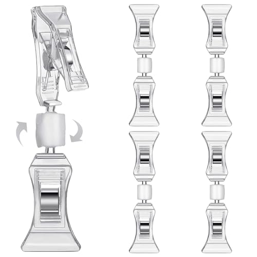 Clip-Preisschild-Label-Halter - 4er-Pack drehbare Doppelclips Tischkartenhalter, transparenter Preisschild-Clipper-Display, Flohmarkt-Notizhalter-Fotoständer-Schildbefestigung
