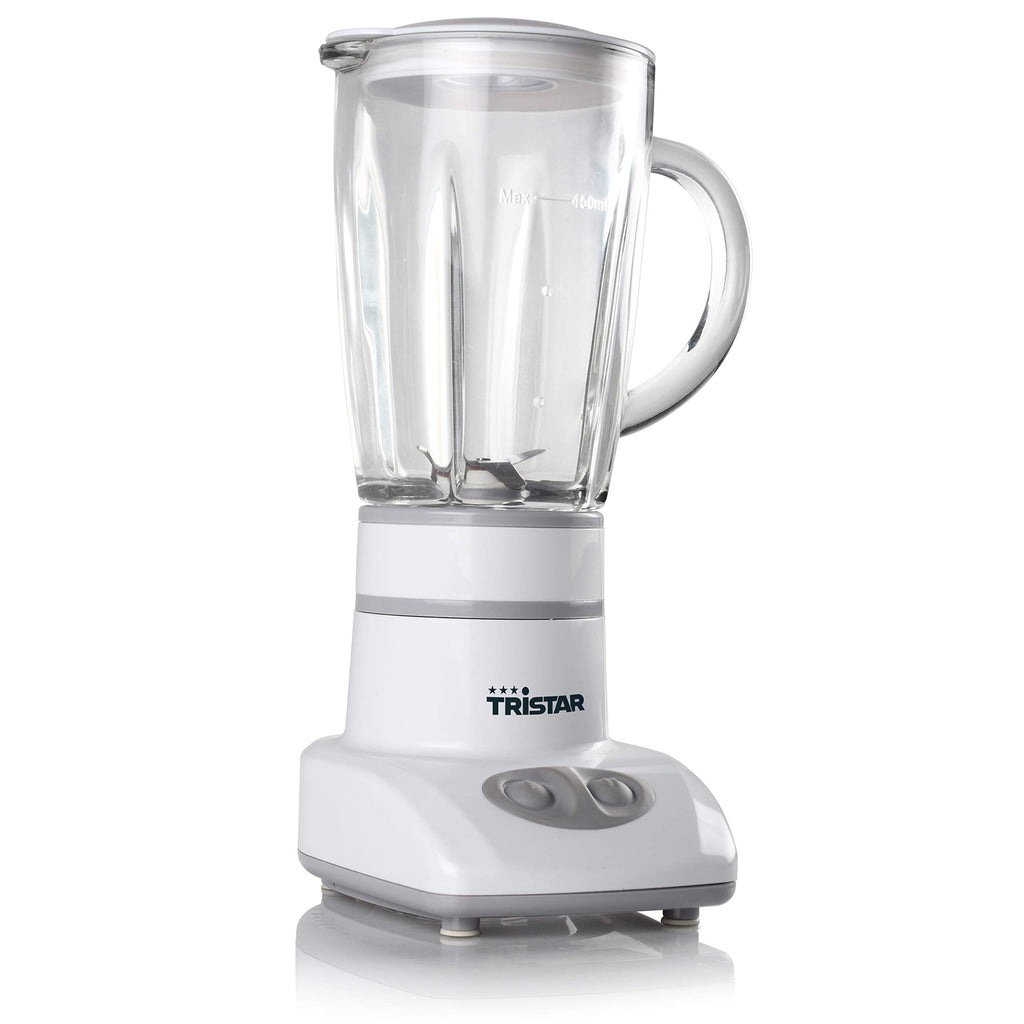 Tristar BL-4431 Mixer – Edelstahlklingen – 2 Geschwindigkeiten - 450 ml Glaskanne - Kompakt