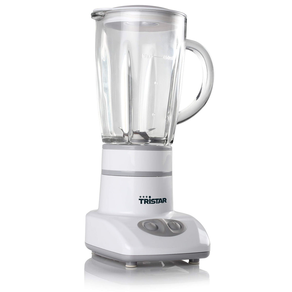 Tristar BL-4431 Mixer – Edelstahlklingen – 2 Geschwindigkeiten - 450 ml Glaskanne - Kompakt