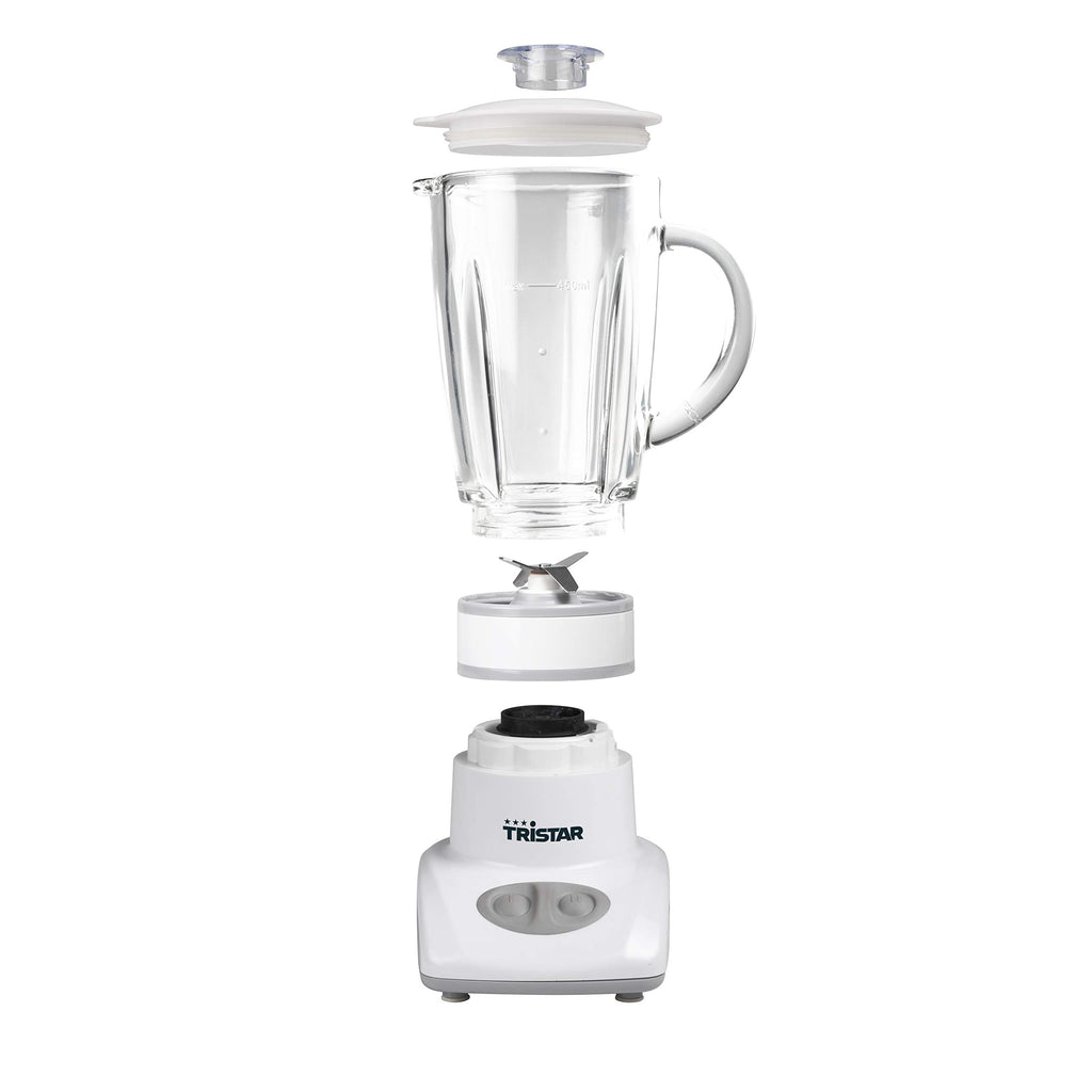 Tristar BL-4431 Mixer – Edelstahlklingen – 2 Geschwindigkeiten - 450 ml Glaskanne - Kompakt