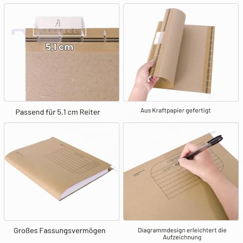 25 Stück Hängemappen A4 für Hängeregistratur & Hängeordner, Kraft