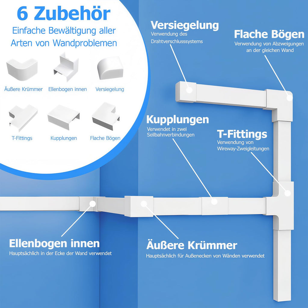6m Kabelkanal Weiß Selbstklebend, 15 Stück L40cm x W15 x H10mm PVC Kabelschacht Weiss zum Verstecken von Kabel, Kabelleiste für die Wand, Schnelle Verklebung, kein Bohren erforderlich
