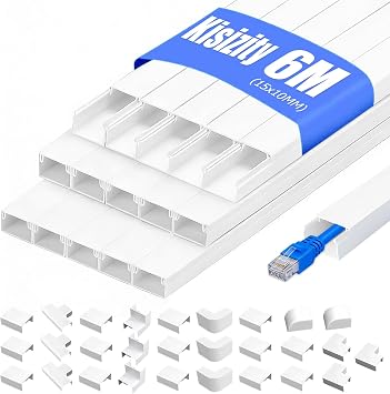 6m Kabelkanal Weiß Selbstklebend, 15 Stück L40cm x W15 x H10mm PVC Kabelschacht Weiss zum Verstecken von Kabel, Kabelleiste für die Wand, Schnelle Verklebung, kein Bohren erforderlich