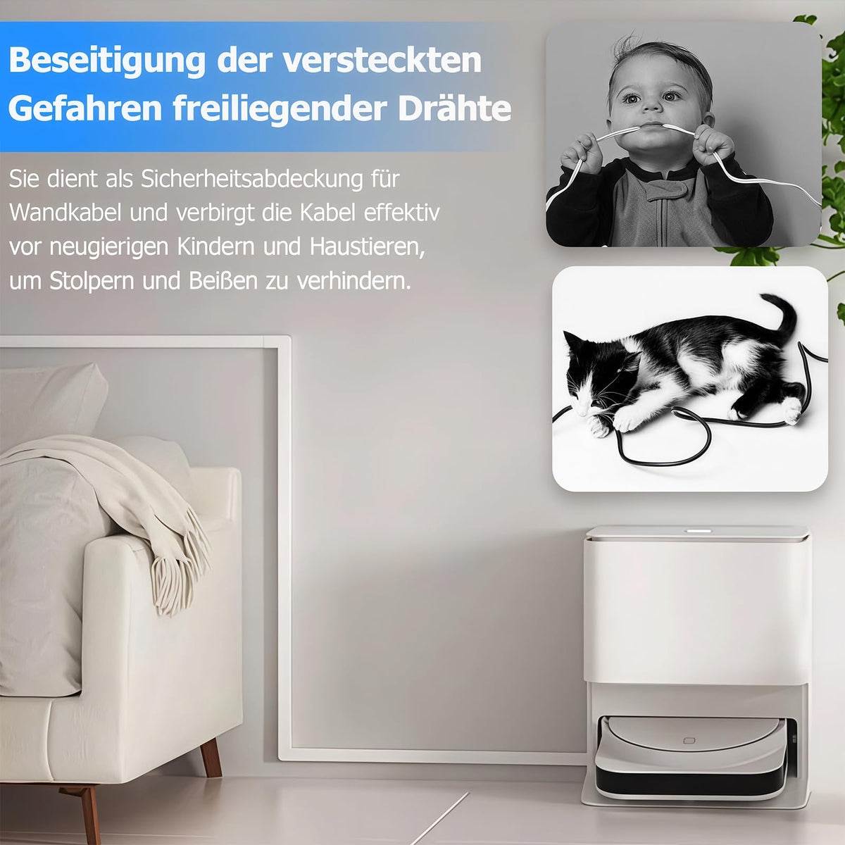 6m Kabelkanal Weiß Selbstklebend, 15 Stück L40cm x W15 x H10mm PVC Kabelschacht Weiss zum Verstecken von Kabel, Kabelleiste für die Wand, Schnelle Verklebung, kein Bohren erforderlich