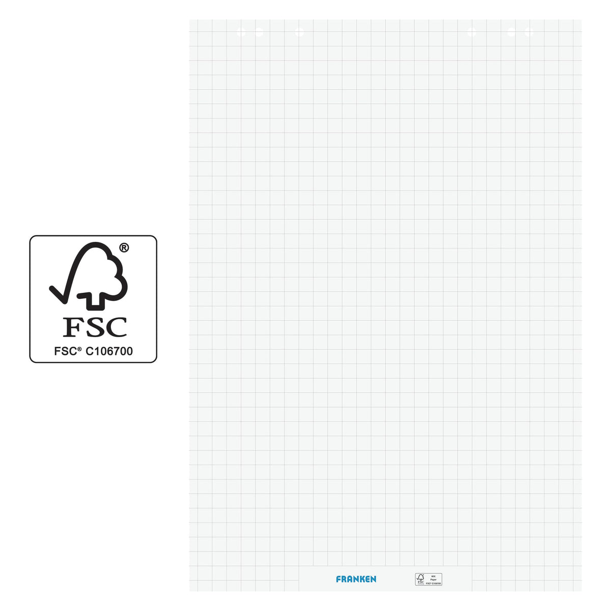 FRANKEN Flipchart-Block, 5 x 20 Blatt, beidseitig verwendbares Flipchart-Papier 80 g/qm, kariert und blanko, FSC-zertifiziert, chlorfrei gebleicht, Weiß, F2130