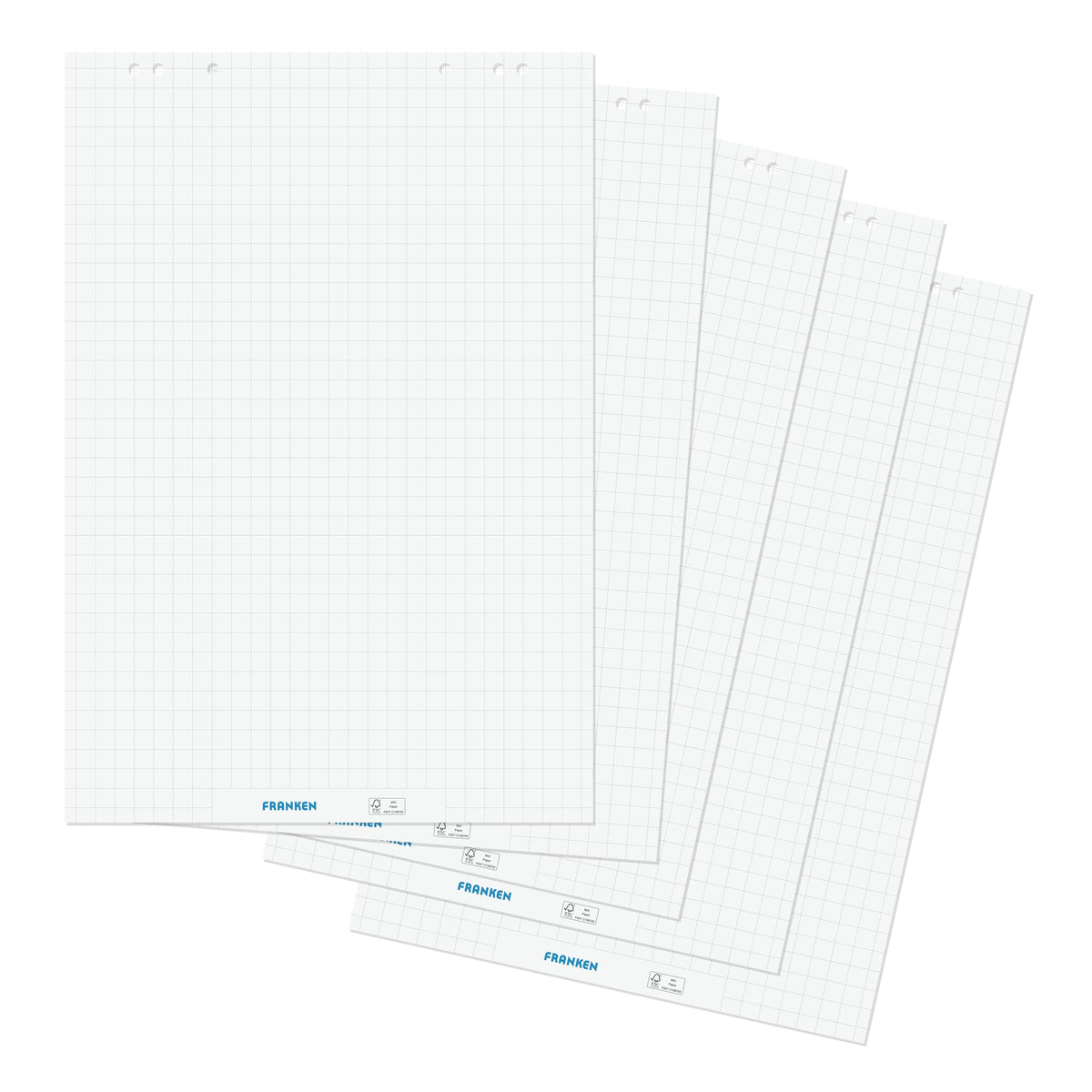 FRANKEN Flipchart-Block, 5 x 20 Blatt, beidseitig verwendbares Flipchart-Papier 80 g/qm, kariert und blanko, FSC-zertifiziert, chlorfrei gebleicht, Weiß, F2130