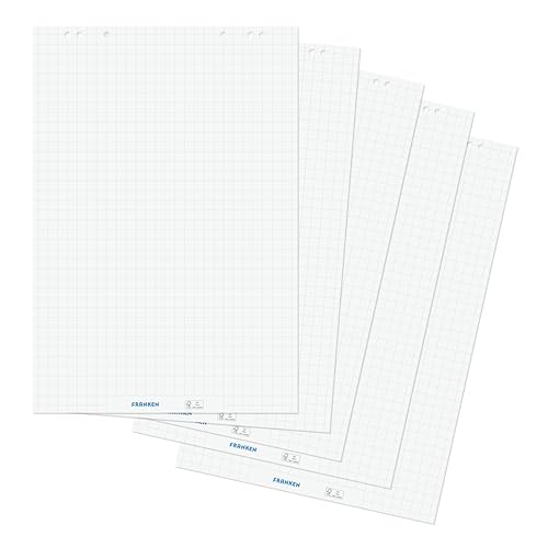 FRANKEN Flipchart-Block, 5 x 20 Blatt, beidseitig verwendbares Flipchart-Papier 80 g/qm, kariert und blanko, FSC-zertifiziert, chlorfrei gebleicht, Weiß, F2130