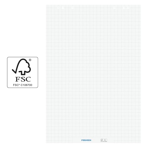 FRANKEN Flipchart-Block, 5 x 20 Blatt, beidseitig verwendbares Flipchart-Papier 80 g/qm, kariert und blanko, FSC-zertifiziert, chlorfrei gebleicht, Weiß, F2130