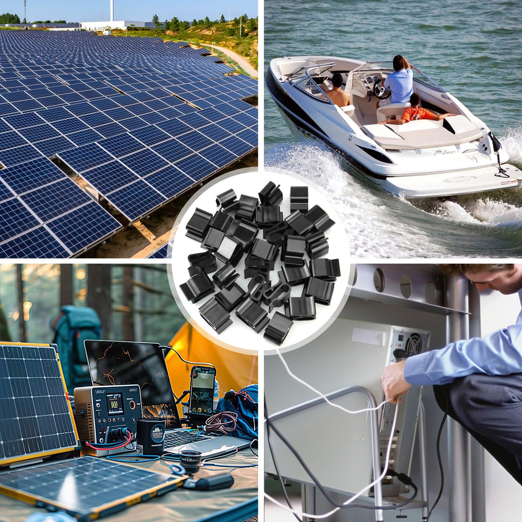 Poeland 30 Stück Solarpanel Kabelklemmen, Kunststoff Photovoltaik Kabelhalter, Kabelclips für Anhängerrahmen und Photovoltaik-Module, PV-Verkabelung Bootskabel