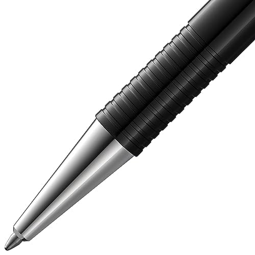 LAMY logo M+ Kugelschreiber 204 aus bruchfestem Kunststoff in der Farbe schwarz mit verchromter Spitze und Drücker, inkl. Großraummine LAMY M 16 Strichbreite M in blau