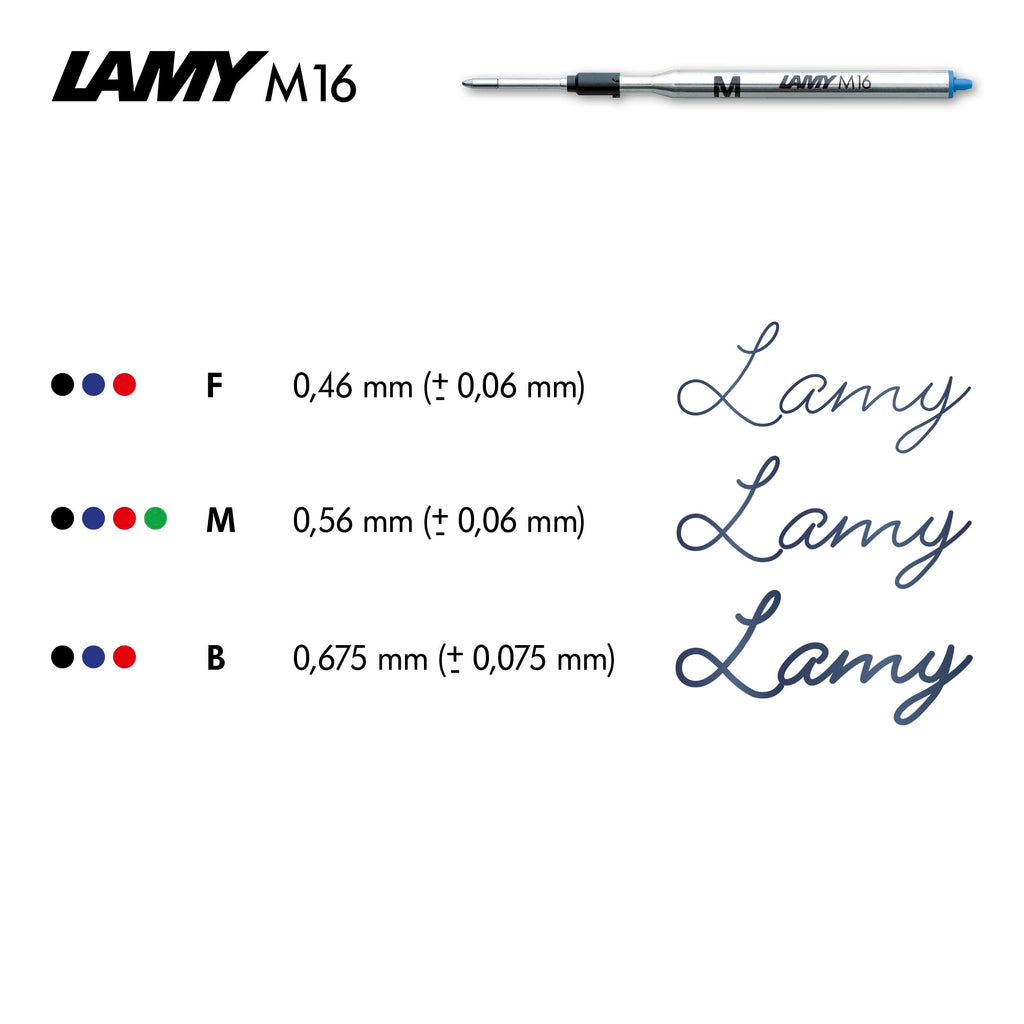 LAMY logo M+ Kugelschreiber 204 aus bruchfestem Kunststoff in der Farbe schwarz mit verchromter Spitze und Drücker, inkl. Großraummine LAMY M 16 Strichbreite M in blau