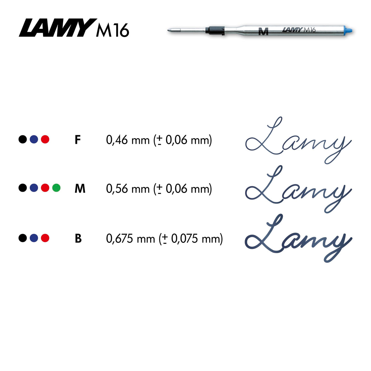 LAMY logo M+ Kugelschreiber 204 aus bruchfestem Kunststoff in der Farbe schwarz mit verchromter Spitze und Drücker, inkl. Großraummine LAMY M 16 Strichbreite M in blau