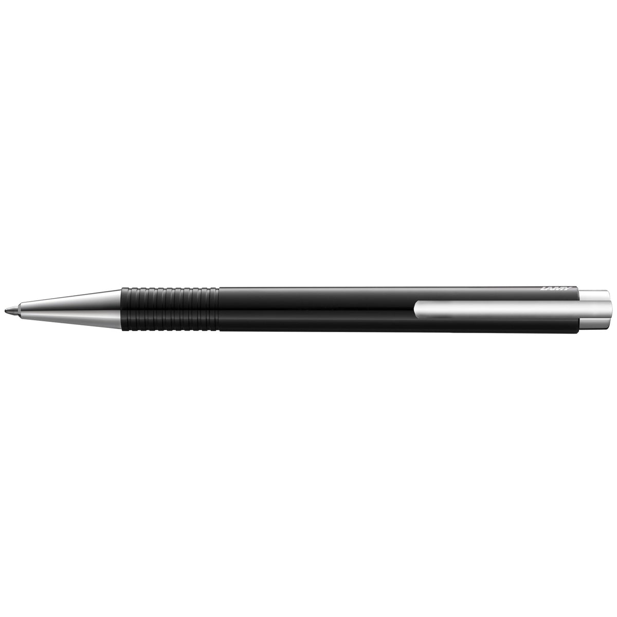 LAMY logo M+ Kugelschreiber 204 aus bruchfestem Kunststoff in der Farbe schwarz mit verchromter Spitze und Drücker, inkl. Großraummine LAMY M 16 Strichbreite M in blau