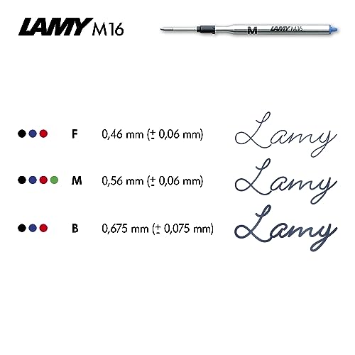 LAMY logo M+ Kugelschreiber 204 aus bruchfestem Kunststoff in der Farbe schwarz mit verchromter Spitze und Drücker, inkl. Großraummine LAMY M 16 Strichbreite M in blau