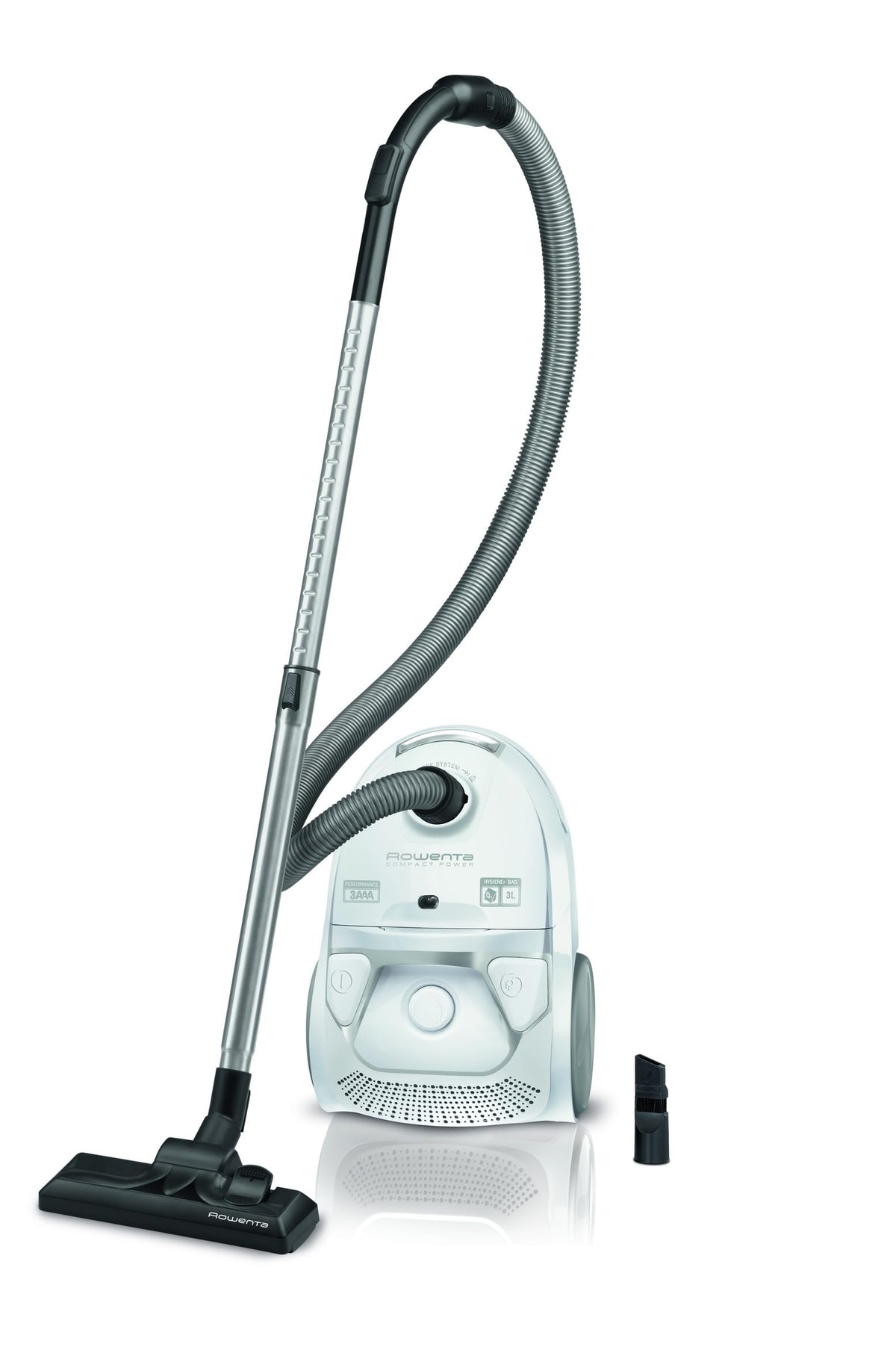 Rowenta Compact Power Staubsauger mit Beutel, niedriger Energieverbrauch, 900 Watt, 3 Liter XL-Staubbeutel, langes Kabel, optimal zum Staubsaugen großflächiger Wohnbereiche, Weiß, RO3927EA