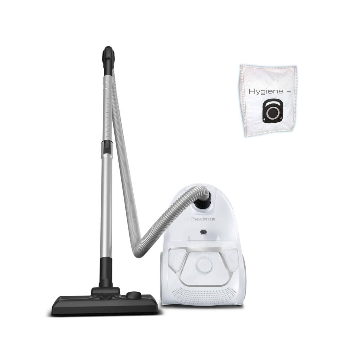 Rowenta Compact Power Staubsauger mit Beutel, niedriger Energieverbrauch, 900 Watt, 3 Liter XL-Staubbeutel, langes Kabel, optimal zum Staubsaugen großflächiger Wohnbereiche, Weiß, RO3927EA