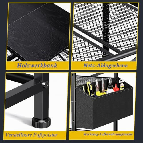 3D Druckertisch, 3 Stöckiger Druckerständer, Metall Druckerschrank mit Filament Aufbewahrung und Seitentasche, Druckerregal zur Standfuß für Büro, Zuhause, Schule, Werkstatt (Schwarz)