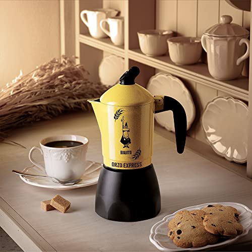 Bialetti Moka Orzo Express Caffettiera con Orziera, Alluminio, Giallo, 2 Tazze