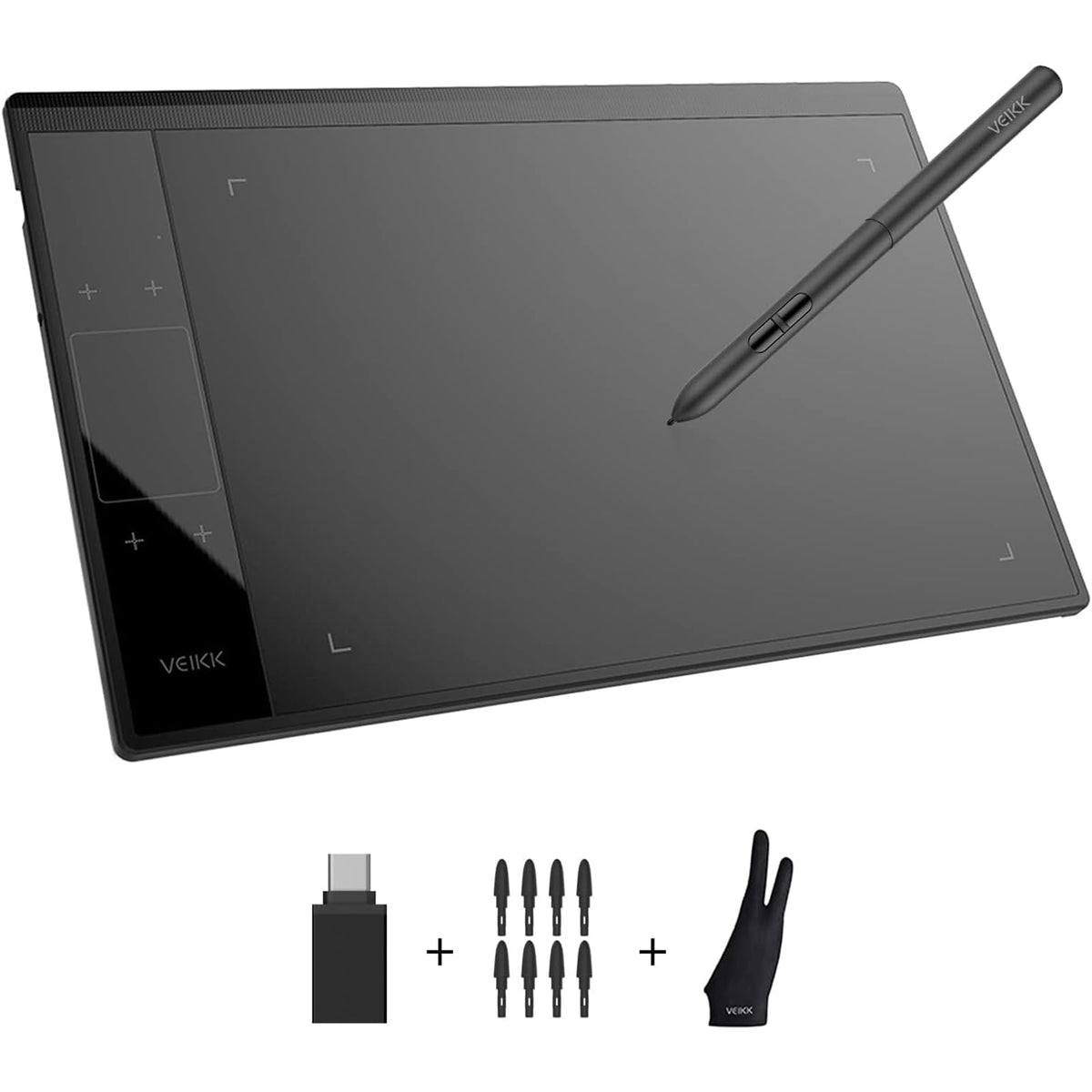 Grafiktablett VEIKK A30 V2 mit 4 Sensortasten und einem Gestenpad, 10x6 Zoll Pen Tablet mit Batterielosem Stift und 8192 Professionellen Druckstufen, Kompatibel mit Win/Linux/Android/Mac