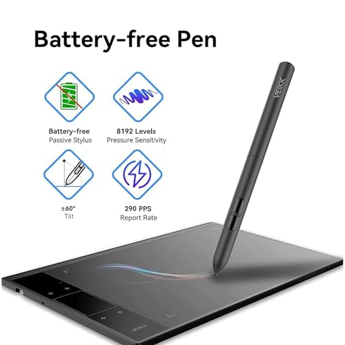 Grafiktablett VEIKK A30 V2 mit 4 Sensortasten und einem Gestenpad, 10x6 Zoll Pen Tablet mit Batterielosem Stift und 8192 Professionellen Druckstufen, Kompatibel mit Win/Linux/Android/Mac