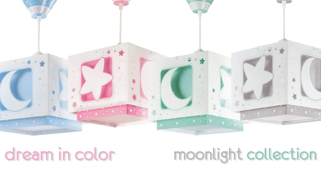 Dalber Lampe kinderzimmer, kinderlampe Pendelleuchte Hängelampe, Deckenleuchte Kinder, Deckenlampe kinderzimmer, Mond und Sterne Rosa MoonLight, 63232S, E27