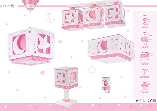 Dalber Lampe kinderzimmer, kinderlampe Pendelleuchte Hängelampe, Deckenleuchte Kinder, Deckenlampe kinderzimmer, Mond und Sterne Rosa MoonLight, 63232S, E27