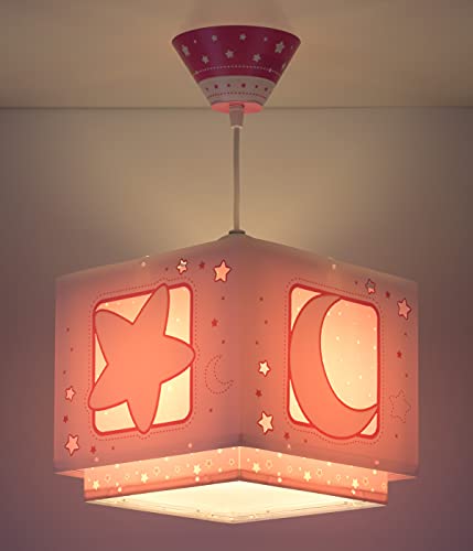 Dalber Lampe kinderzimmer, kinderlampe Pendelleuchte Hängelampe, Deckenleuchte Kinder, Deckenlampe kinderzimmer, Mond und Sterne Rosa MoonLight, 63232S, E27