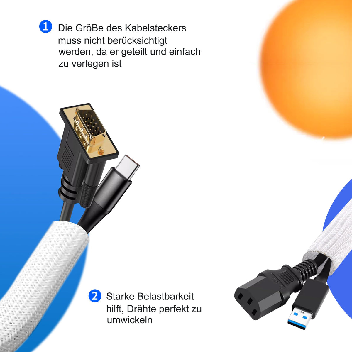 Taiyeestar 5 Meter Kabelschlauch Weiß, 6mm/10mm/13mm Kabelschutzschlauch, Kabel Verstecken, Kabelkanal Flexibel Gewebeschlauch, Kabelschlauch Selbstschließend für Schreibtisch, TV, Computer, 5-10mm