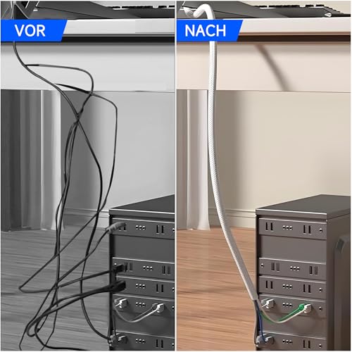 Taiyeestar 5 Meter Kabelschlauch Weiß, 6mm/10mm/13mm Kabelschutzschlauch, Kabel Verstecken, Kabelkanal Flexibel Gewebeschlauch, Kabelschlauch Selbstschließend für Schreibtisch, TV, Computer, 5-10mm