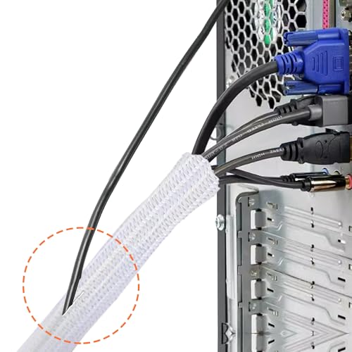 Taiyeestar 5 Meter Kabelschlauch Weiß, 6mm/10mm/13mm Kabelschutzschlauch, Kabel Verstecken, Kabelkanal Flexibel Gewebeschlauch, Kabelschlauch Selbstschließend für Schreibtisch, TV, Computer, 5-10mm