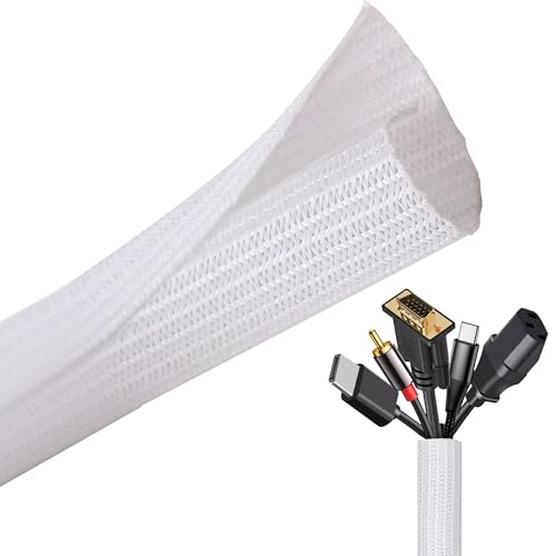Taiyeestar 5 Meter Kabelschlauch Weiß, 6mm/10mm/13mm Kabelschutzschlauch, Kabel Verstecken, Kabelkanal Flexibel Gewebeschlauch, Kabelschlauch Selbstschließend für Schreibtisch, TV, Computer, 5-10mm