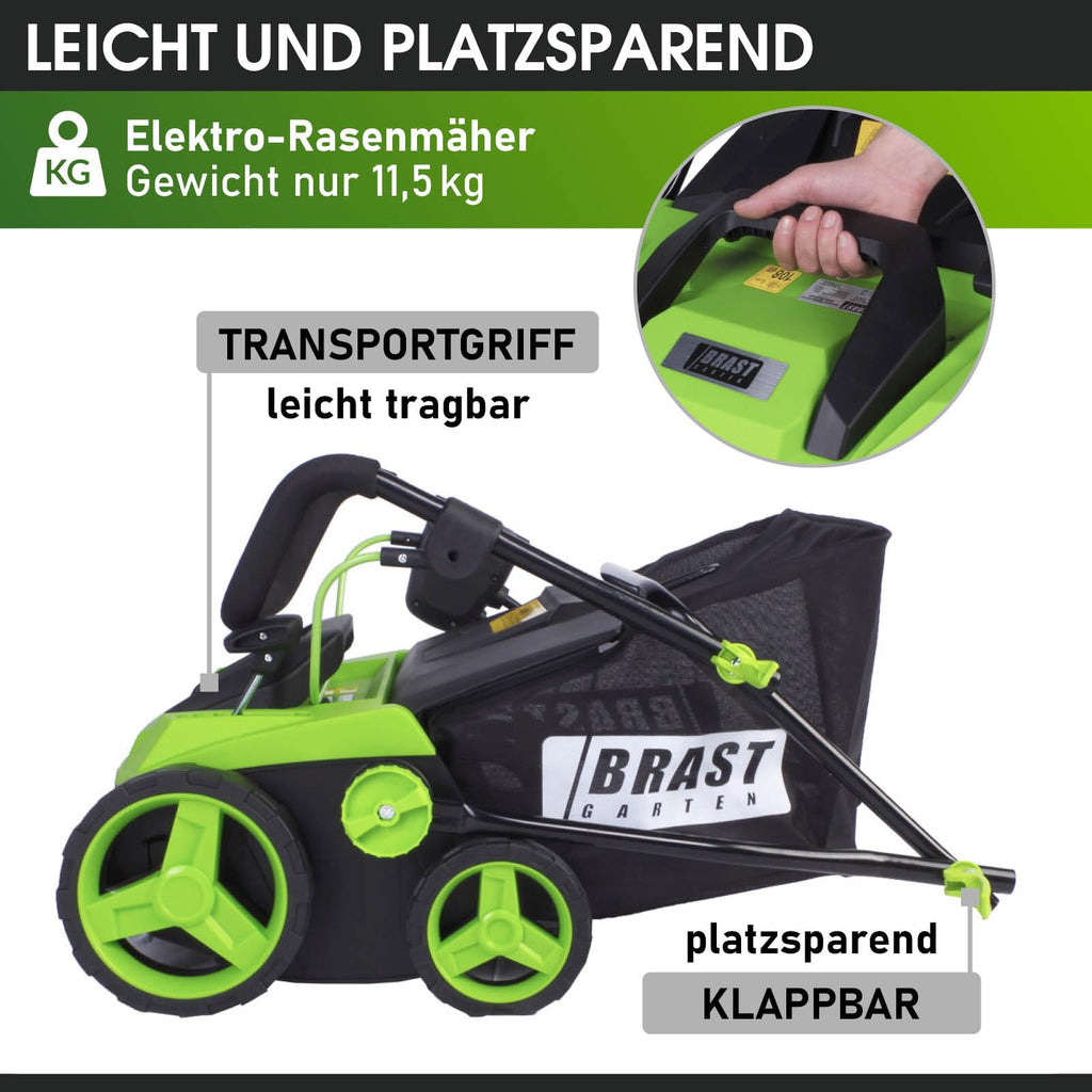 BRAST Vertikutierer Elektro Rasenlüfter | 1500-2000 Watt | 32-40cm Arbeitsbreite | 3 Modelle | großer Fangkorb Transportgriff & Klappbar | für kleine bis sehr große Rasenflächen | BRE-RV-3800