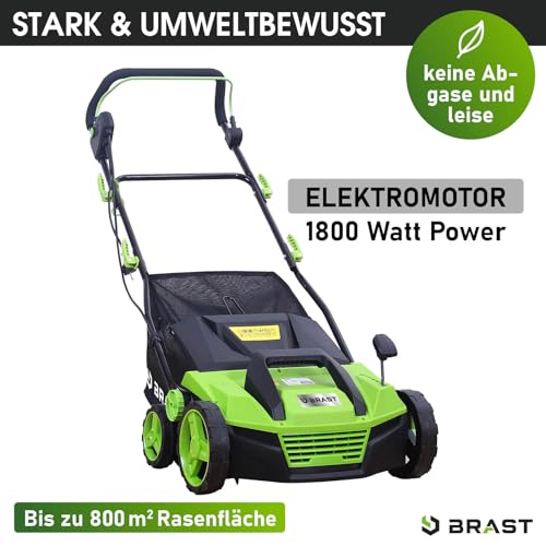 BRAST Vertikutierer Elektro Rasenlüfter | 1500-2000 Watt | 32-40cm Arbeitsbreite | 3 Modelle | großer Fangkorb Transportgriff & Klappbar | für kleine bis sehr große Rasenflächen | BRE-RV-3800