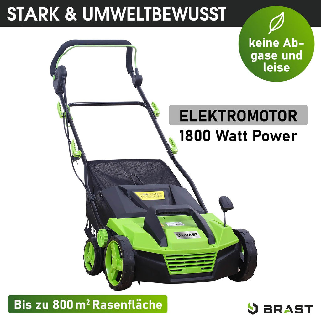 BRAST Vertikutierer Elektro Rasenlüfter | 1500-2000 Watt | 32-40cm Arbeitsbreite | 3 Modelle | großer Fangkorb Transportgriff & Klappbar | für kleine bis sehr große Rasenflächen | BRE-RV-3800